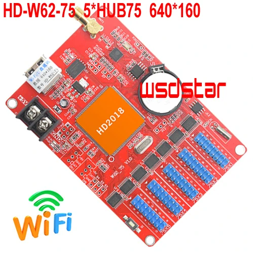 HD-W62-75 полноцветный wifi светодиодный блок управления 640*160 1280*64 5* HUB75 USB и wifi RGB асинхронный Светодиодный блок управления HD W62-75