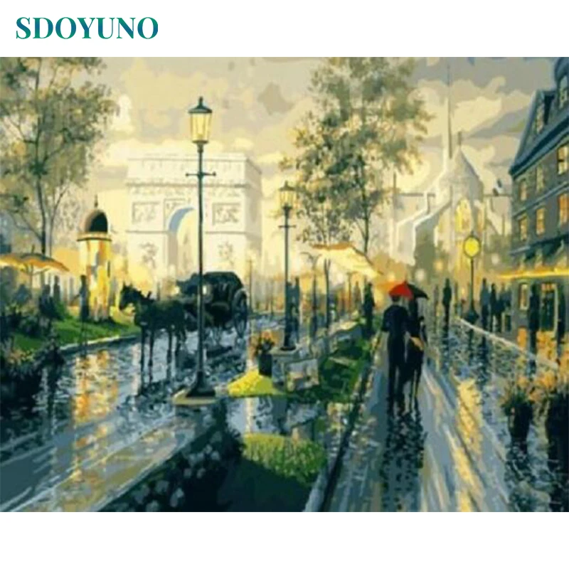 

SDOYUNO Notre Dame Street Landscape View Frame Painting By Numbers For Wall Decor DIY Modern Wall Art Canvas Painting For Gift
