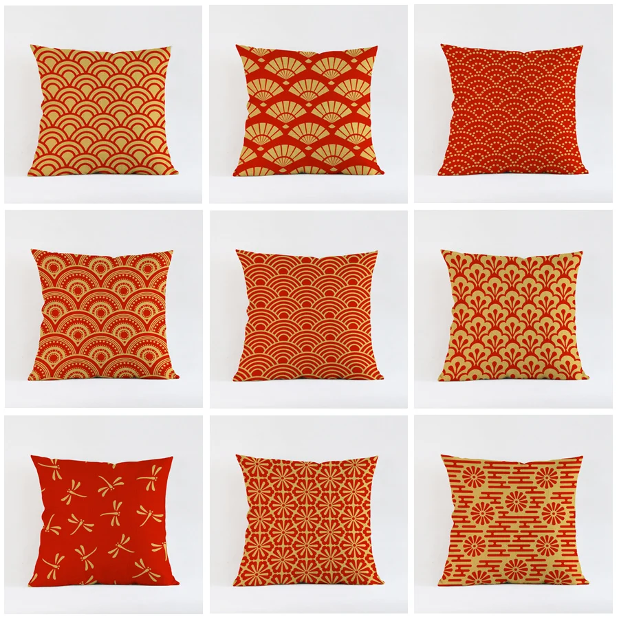 Nordic Yellow Red Wave Cushion Cover Cotton Linen Throw Nordic Yellow Red Wave Cushion Cover Cotton Linen Throw Pillows Decorative Geometry Pillow Case
