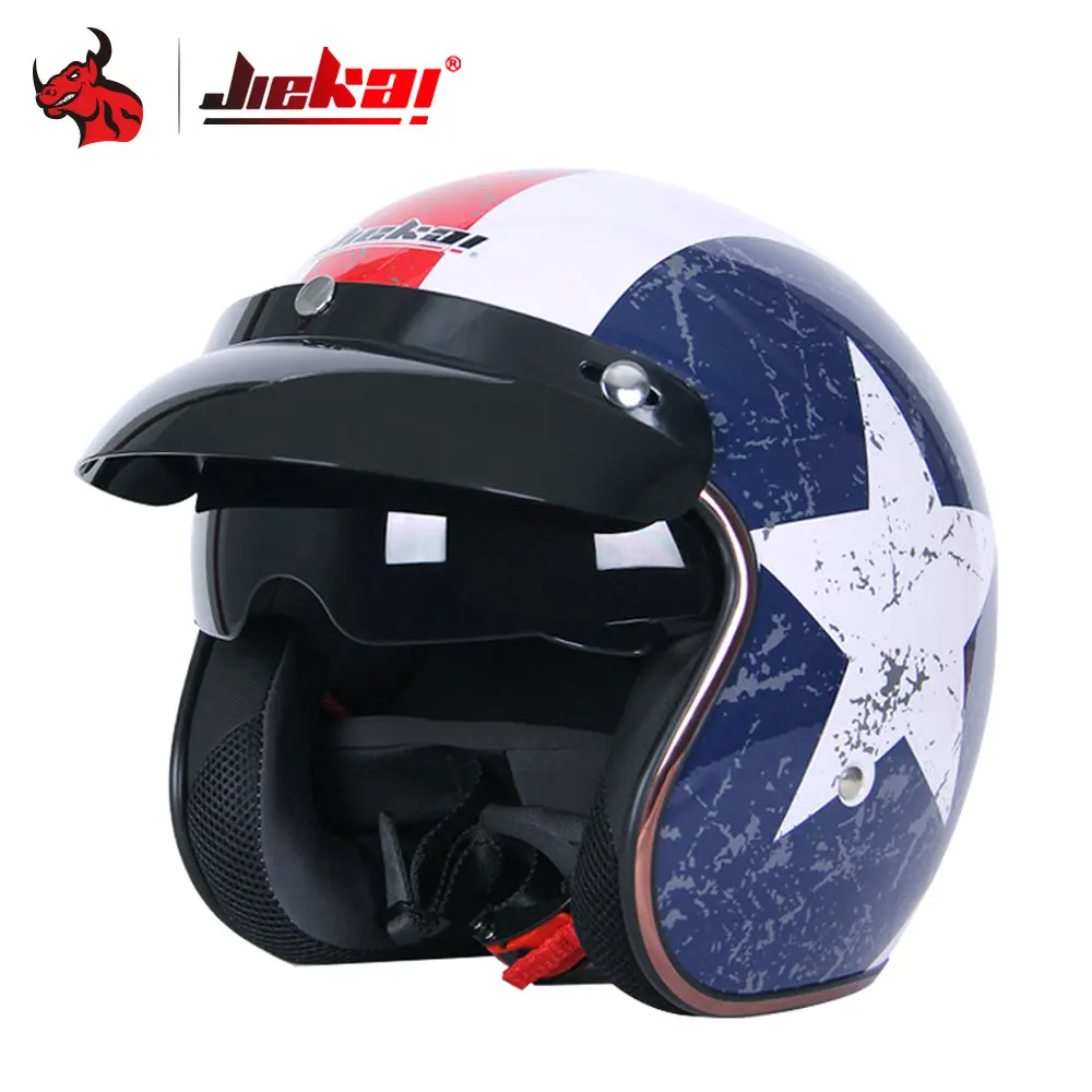 

JIEKAI Motorcycle Helmet 3/4 Open Face Half Helmet Casque Moto Retro Scooter Chopper Motorcycle Moto Helmet With Double Lens