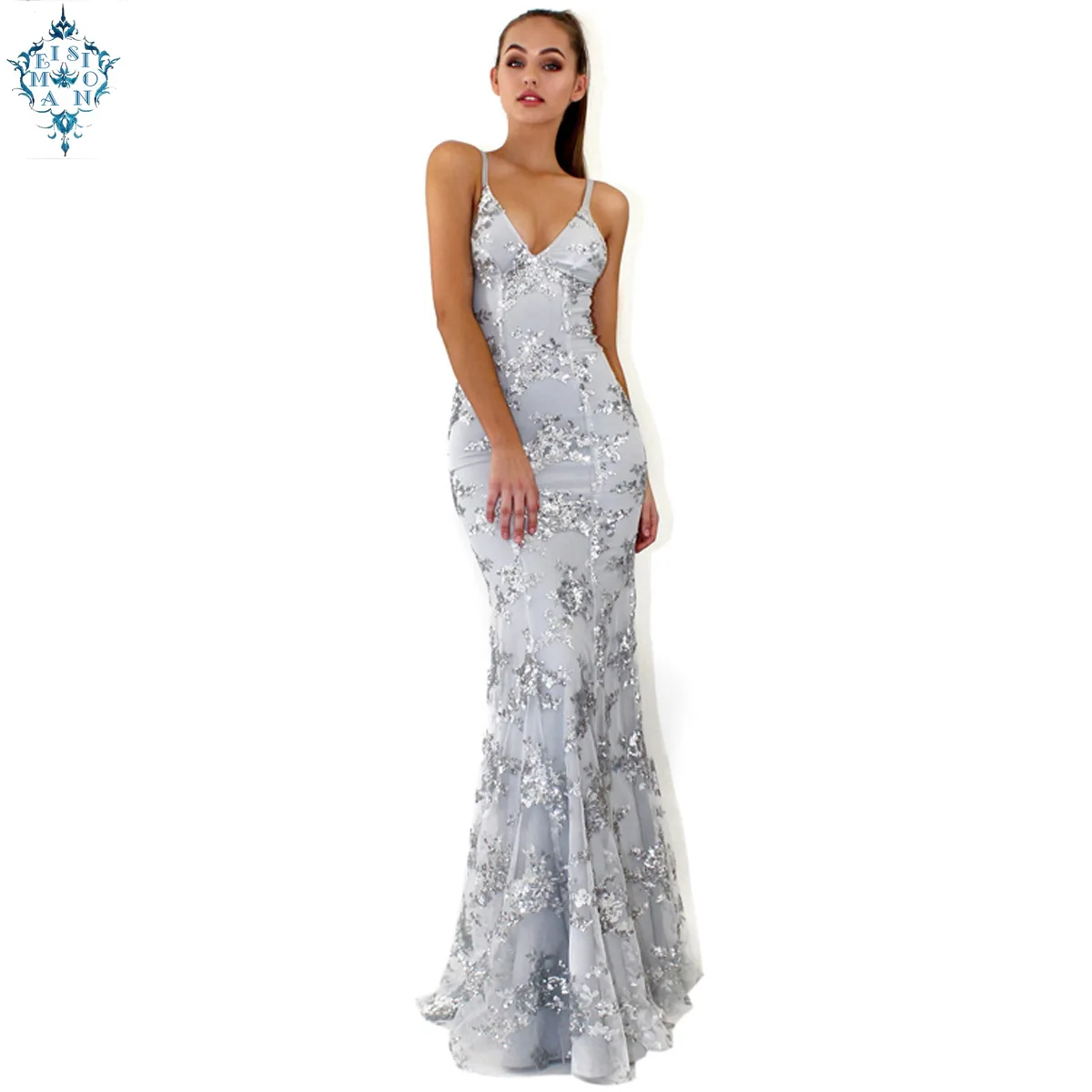 

Ameision Elegant Formal Mermaid Evening Gowns 2019 Sexy Long Party Tulle Embroidery Sequined Backless Women Evening Dresses