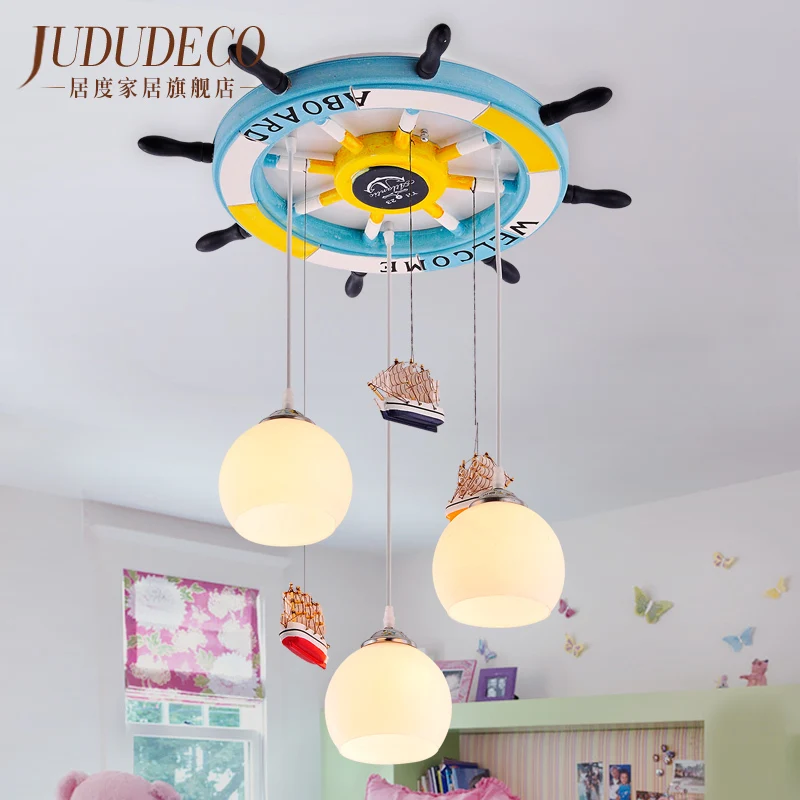 Средиземноморская Kids110V 220V лодка E27 деревянная Светодиодная лампа Руль Детские