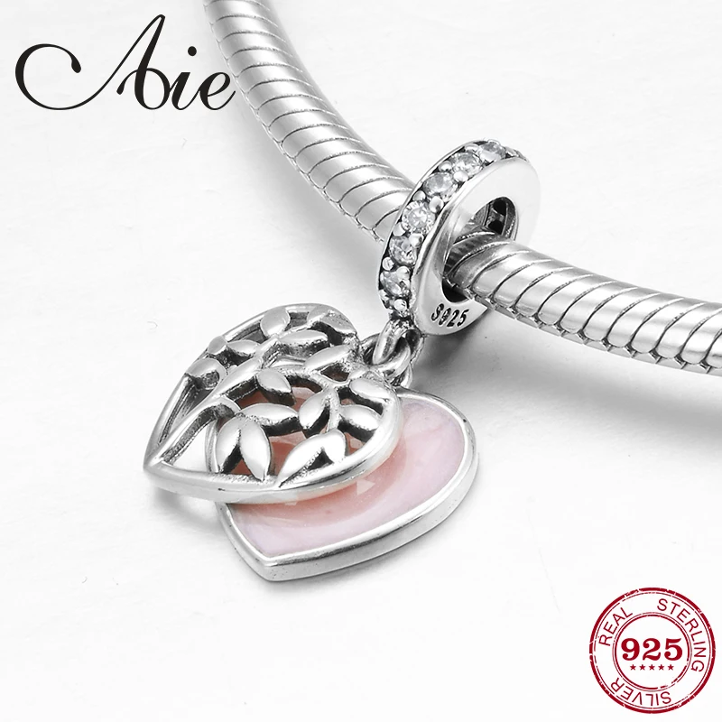 

Beautiful Tree of life 925 Sterling Silver fashion pink heart fine Pendant Bead Fit Original Pandora Charm Bracelet Jewelry