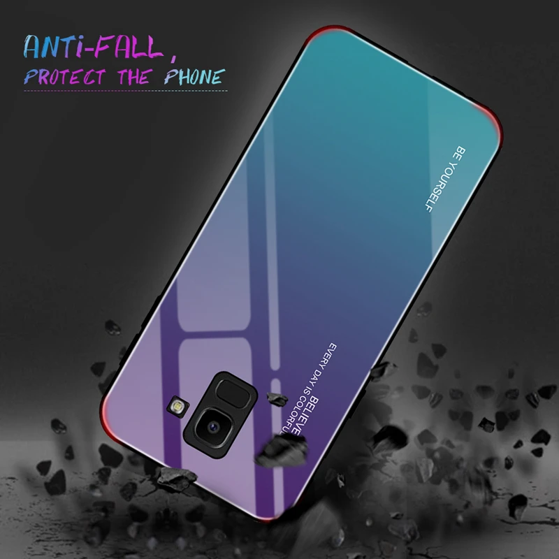 Tempered Glass Phone Case For Samsung Galaxy S8 S9 Plus A5 2017 A7 A6 A8 J4 J6 Plus J8 2018 Note 8 9 Gradient Color Cover Coque