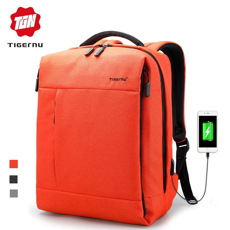 Tigernu Brand Slim Backpack USB charging Men 14inch Laptop Backpacks Women Splashproof Simple School Backpack Bag for Teens