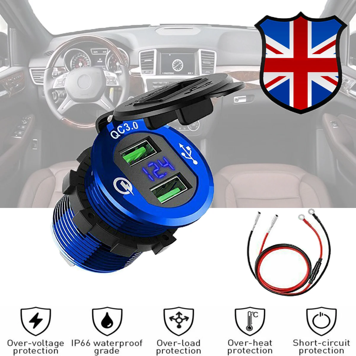 QC 3 0 алюминиевый Вольтметр для мотоцикла лодки автомобиля 2 USB зарядное