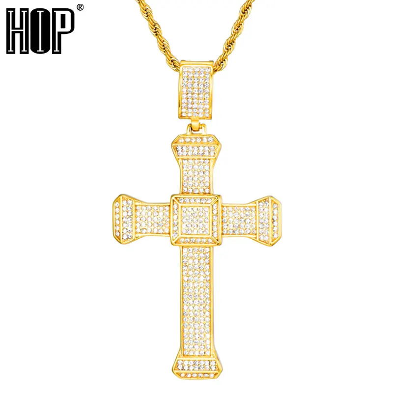 

HIP Hop Full Micro Pave Rhinestone Cross Pendant Crucifix Pendants & Necklaces 316L Stainless Steel Necklace for Men Jewelry