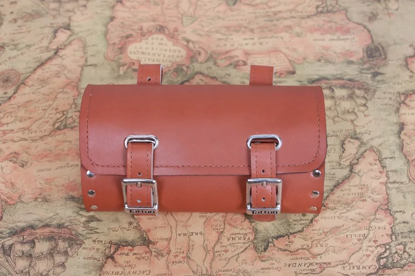Excellent Vintage old bicycle faux saddle genuine leather cushion bag brooks bag hangback tool bag Leather saddle bag, bicycle handle 7