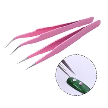 1Pc Pink Stainless Steel Straight Curved Nail Tools Eyelash Extension Tweezers Nippers Pointed Clip Set Makeup