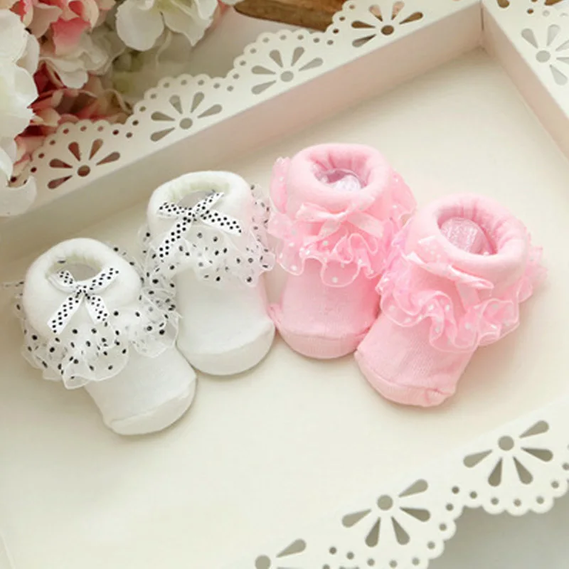 Милые хлопковые носки для маленьких девочек с бантиком, носки для маленьких девочек, кружевные носки принцессы с цветочным рисунком для детей 0-6 месяцев, meias infantis
