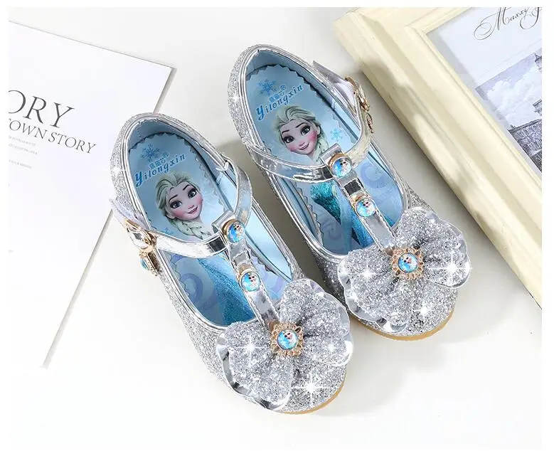 Sapatos de Casamento Sandálias de Salto Sapatos de Festa Moda com Arco Meninas Brilhar Nova Marca Alto Crianças Elsa Princesa Crianças Dança da 18 Meninas sapatos de casamento glitter nova marca