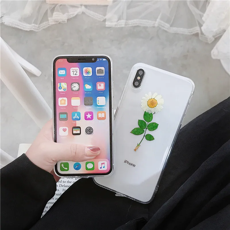 Настоящие цветы сушеные цветы прозрачная капля клей задняя крышка для IPhone X 6 6S 7 8 Plus чехол для телефона для Iphone XR XS Max чехол