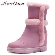 Meotina Women Boots Real Fur Snow Boots Cow Suede Height Increasing Mid-calf Boots Warm Wool Zipper Shoes Female Winter Size 40 asumer new arrive youth fashion height increasing mid calf boots for women high quality pu soft leather winter warm snow boots