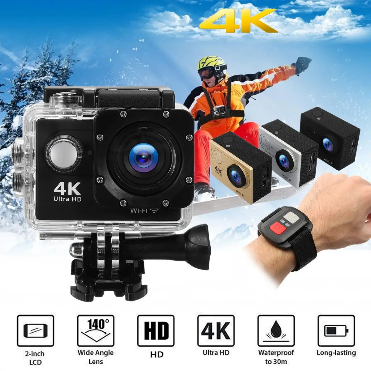 

H9R 2.0" Mini camera 4K HD WiFi Sport Action micro Camera 140Degree cam Underwater Waterproof Remote for Surfing Diving Swimming