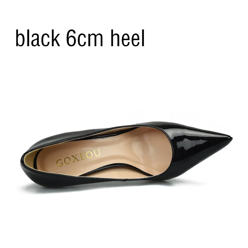 GOXEOU, большие размеры 32-46, г. Новая модная женская обувь на высоком каблуке пикантные классические свадебные туфли на тонком каблуке белого, красного и телесного цвета - Цвет: Black 6cm heel