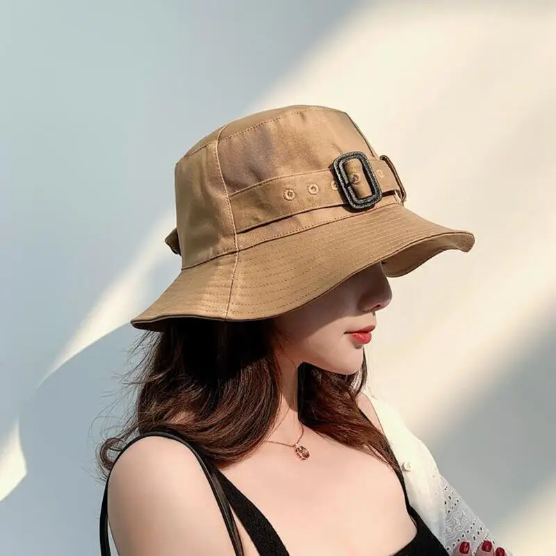 Женская шляпа-ведро, летняя пляжная Рыбацкая шляпа с широкими полями, женская модная шапка с индивидуальным ремнем Bob, шапка для рыбалки, новинка, Черная