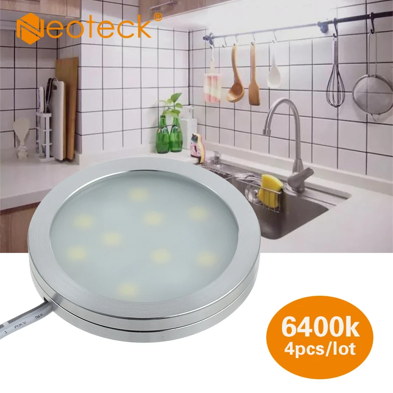 

Neoteck 4 Pcs 12V 5050 9 LEDs 6400K Interior Roof Ceiling Dome Light Lamp Bulbs DC 12V Wall Circle Kitchen Cabinet Circle Light