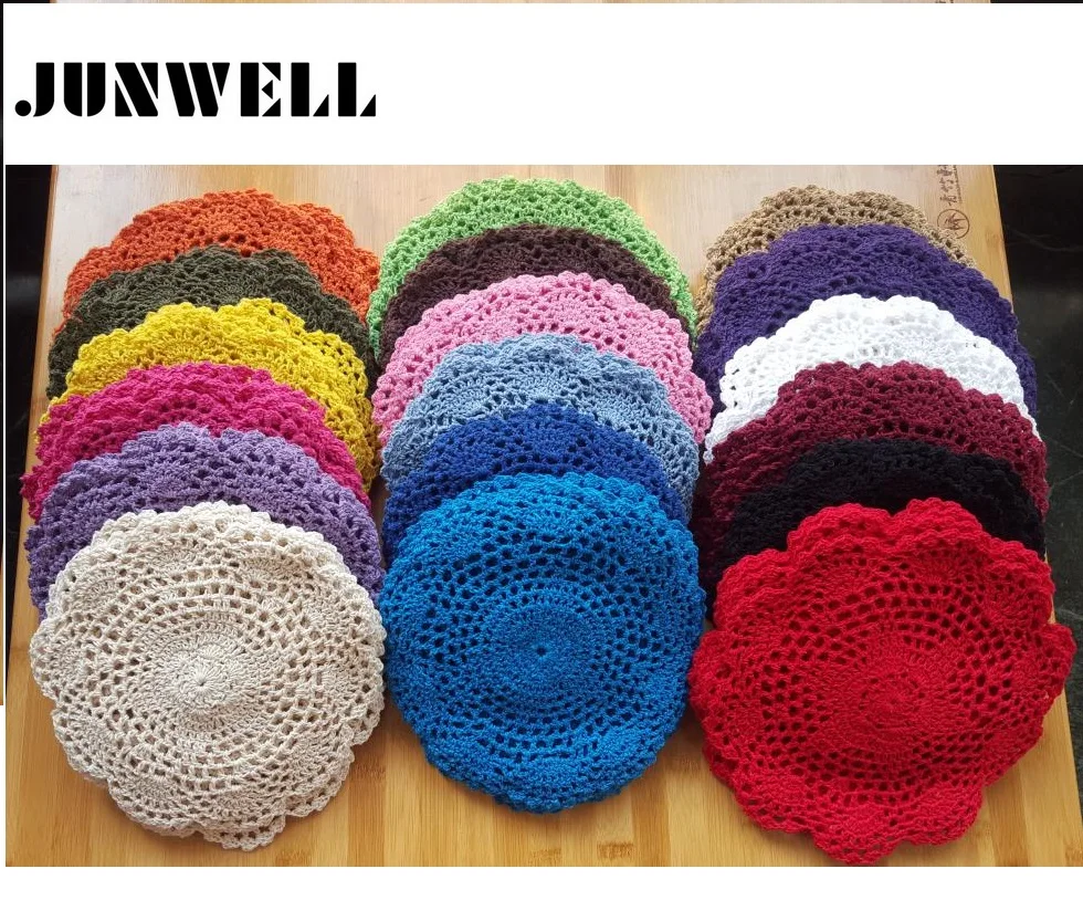 

12pcs Set 20CM 8" RD Shabby Chic Multi Color Vintage Crocheted Doilies Handmade Crochet Coasters Cotton Lace Cup Mat Placemat