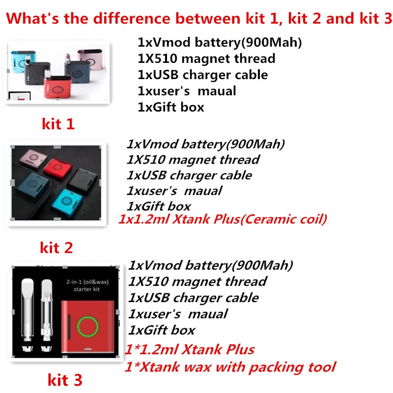 HOT 100% Original Vapmod VMOD 2 In 1 Electronic Cigarette vape kit 900mAh Preheat Battery 1.2ml tank Wax Xtank Plus Vaporizer