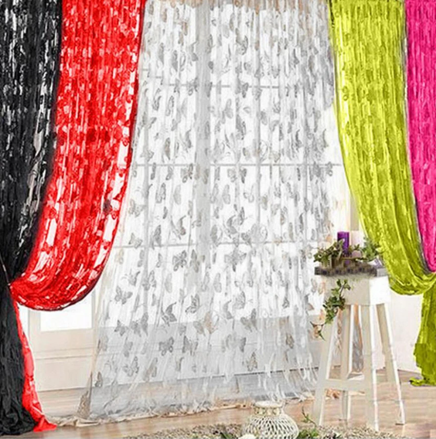 New 2016 Panel Drape Tassel Thin Butterfly Sheer Curtains Valances
