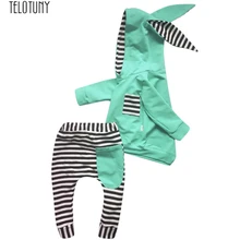 TELOTUNY/комплект одежды для маленьких мальчиков и девочек, футболка в полоску с объемными заячьими ушками и капюшоном топ+ штаны, комплект одежды для малышей, модная новинка, NOV19