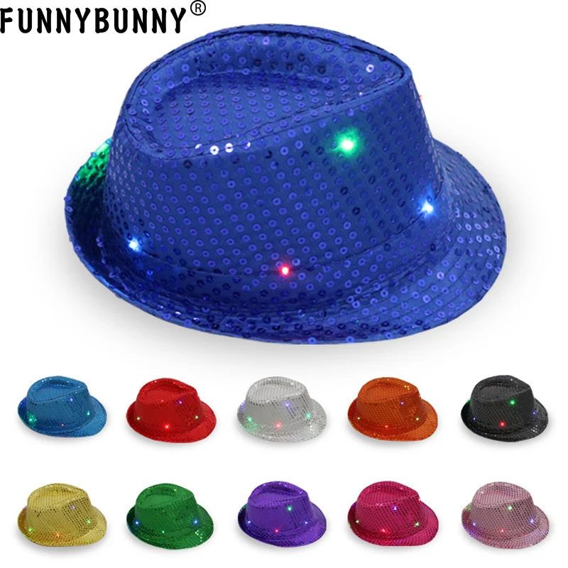 FUNNBUNNY 2 шт. дБ светодиодный фонарик Fedora Шляпа Унисекс красочные подходит для