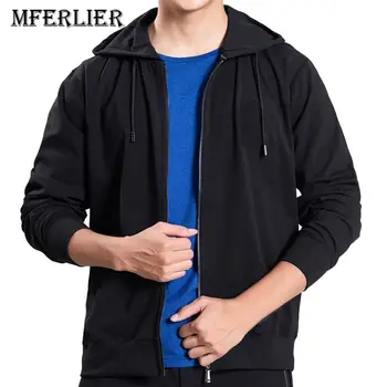 

MFERLIER Autumn winter hoodies men 5XL 6XL 7XL Plus size long sleeve Solid Large size hoodie men Black color