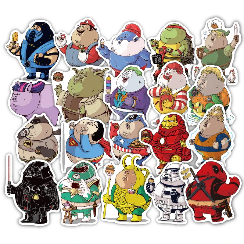 TD ZW 32Pcs/lot Cute Fat Hero Funny Stickers Decal For Car Laptop Bicycle Cellphone Motorcycle Pad Waterproof Toy Sticker