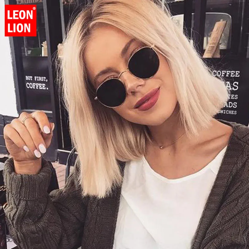 LeonLion 2021 Classic Small Frame Round Sunglasses Women/Men Brand Designer Alloy Mirror