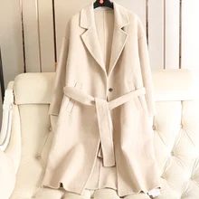 Ограниченное время продажи новое двустороннее шерстяное пальто ручной работы Весна Новое приталенное пальто для женщин из шерсти Альпака с v-образным вырезом и поясом