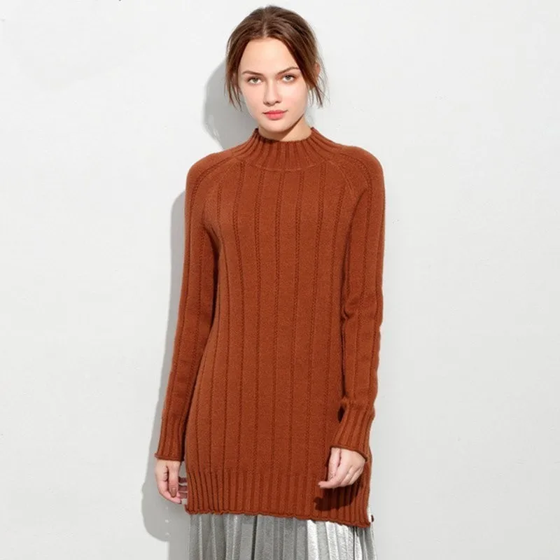 2018 New arrival solid color pullover knitting sweater turtleneck long oversize loose weater woman for Autumn And Winter 17118