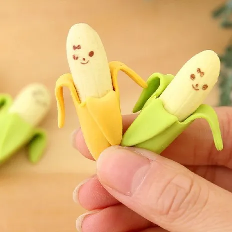 2Pcs Cute Banana Style Rubber Pencil Eraser for Students Kids School Stationary 