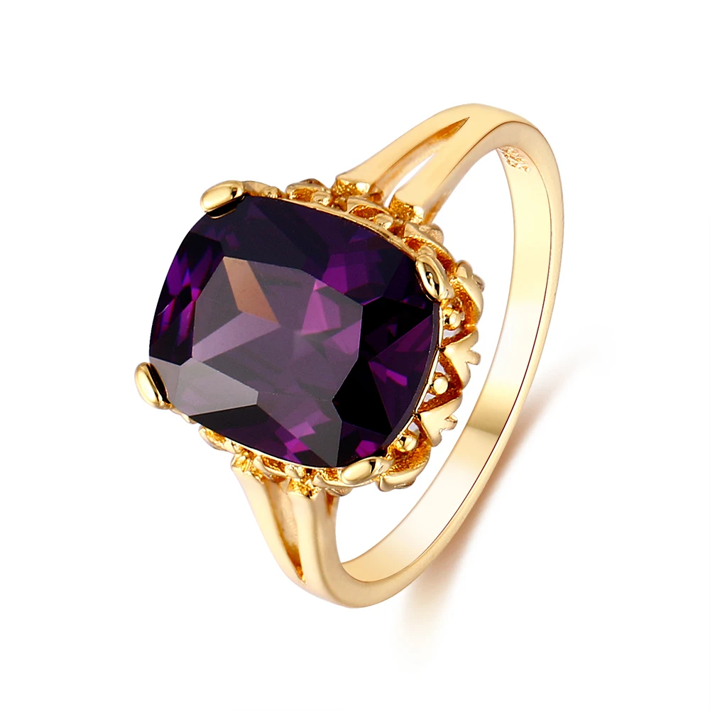 Nasiya Vintage Elegant Created Square Dark Amethyst Gold Rings Jewelry Wedding Bands Silver Ring Fine Jewelry For Women