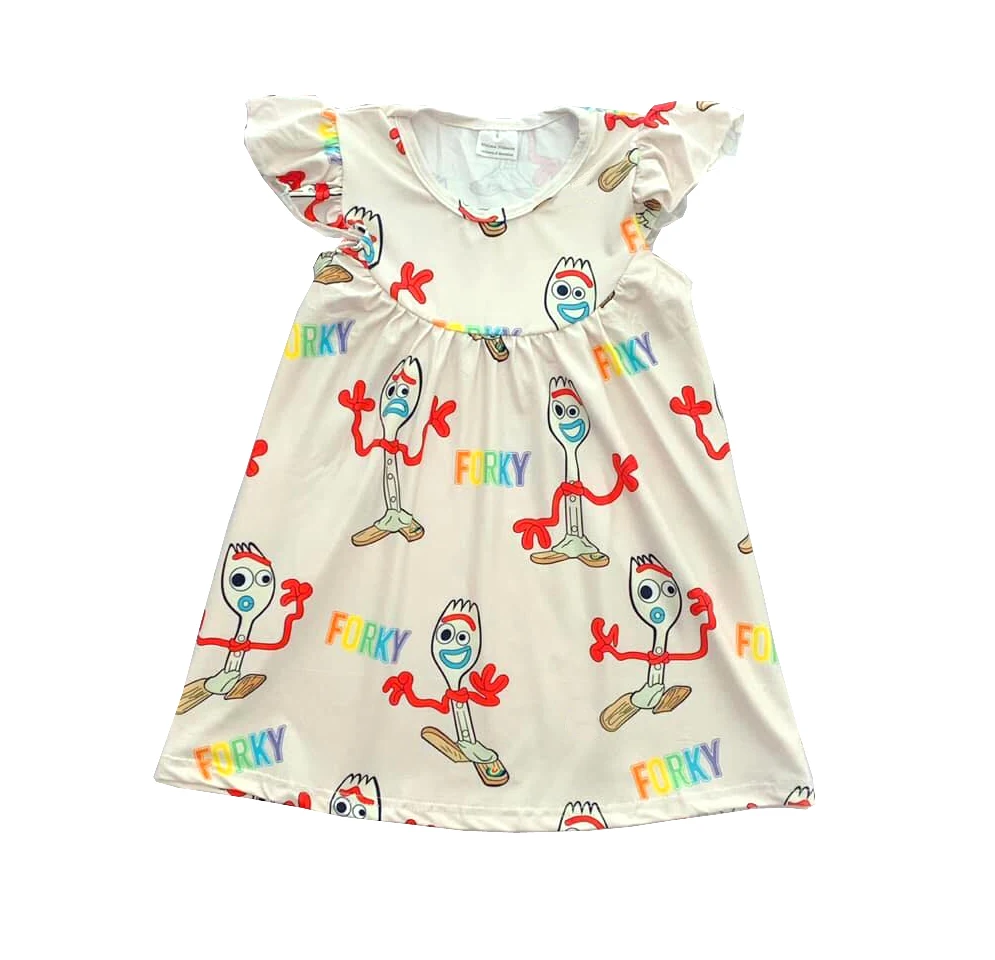 

Brand new design baby girls' dresses pearl sleeve in cute forky prints kids wear clothing