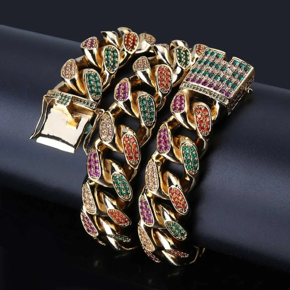 

Personality Four-color Miami Chain Necklace Copper Metal Zircon Golden&Silver Hip Hop Men Necklaces Minimalist Fashion Style