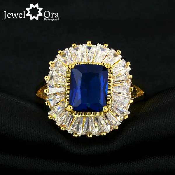 Colorful Party Jewelry AAA Cubic Zirconia Rings For Womens Gold Color Exaggerated Ring Accessories Best Gifts(JewelOra RI101288)