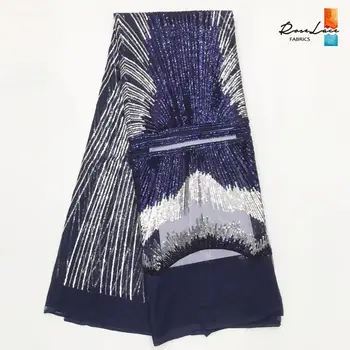 

Special Sequined Net Lace Fabrics 2019 Fashion High Quality Design African French Sequins Mesh Tulle Blue Lace Wedding Material