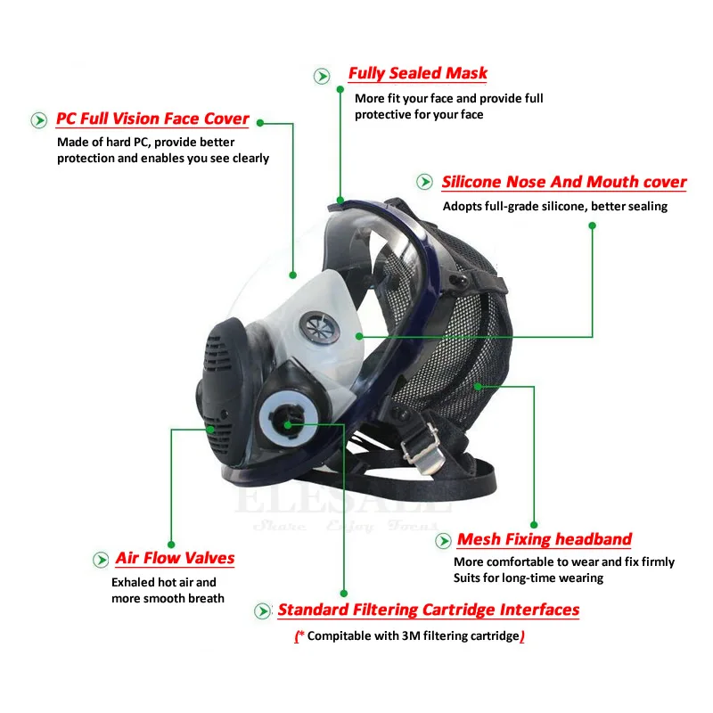 Полный уход за кожей лица 6800 Маска 9 в 1 Набор Пыль газ респиратор с двойной фильтрующий картридж для окраски и распыления похожие на 3 м 6800 маска для лица