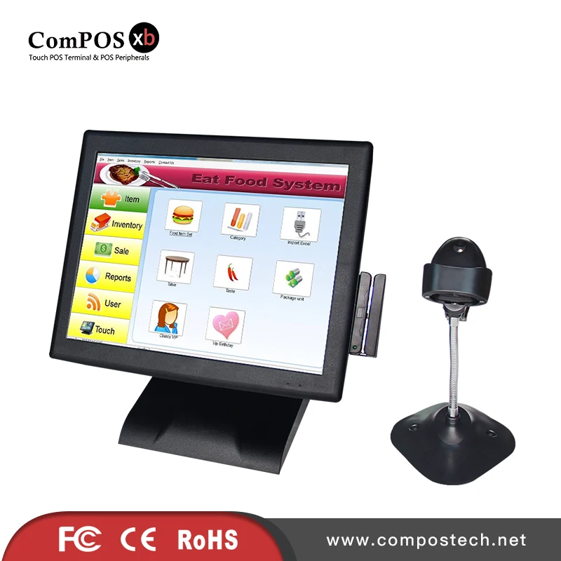 

High reputation pos terminal linux all in one pc stand 15 inch touch screen with MSR and barcode scanner