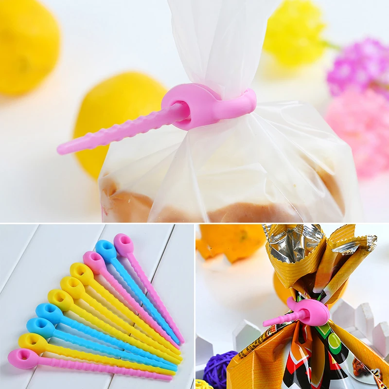 10pcs Food Grade Silicone Bag Ties Cable Management Zip Tie Twist All purpose Multi use Bag Clip