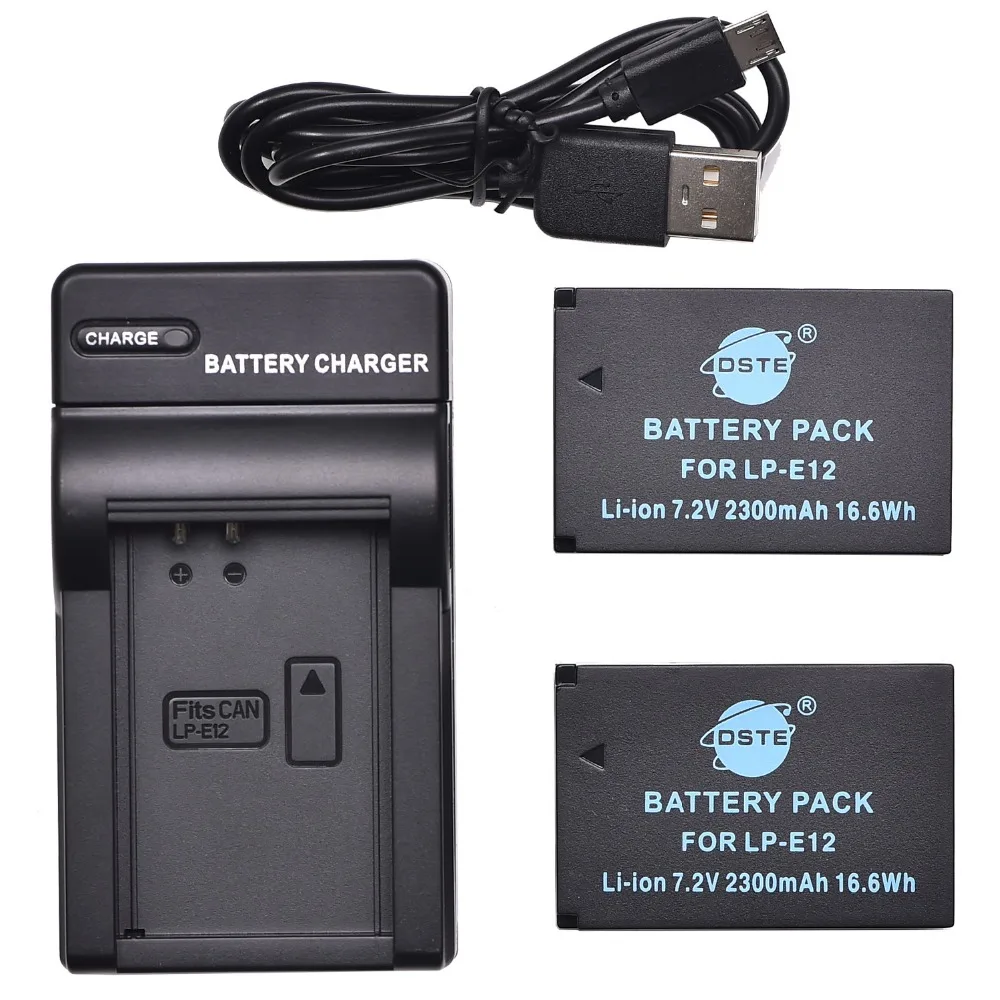 

DSTE 2PCS LP-E12 Battery with USB Charger for Canon M 100D Kiss X7 Rebel SL1 M10 DSLR Camera