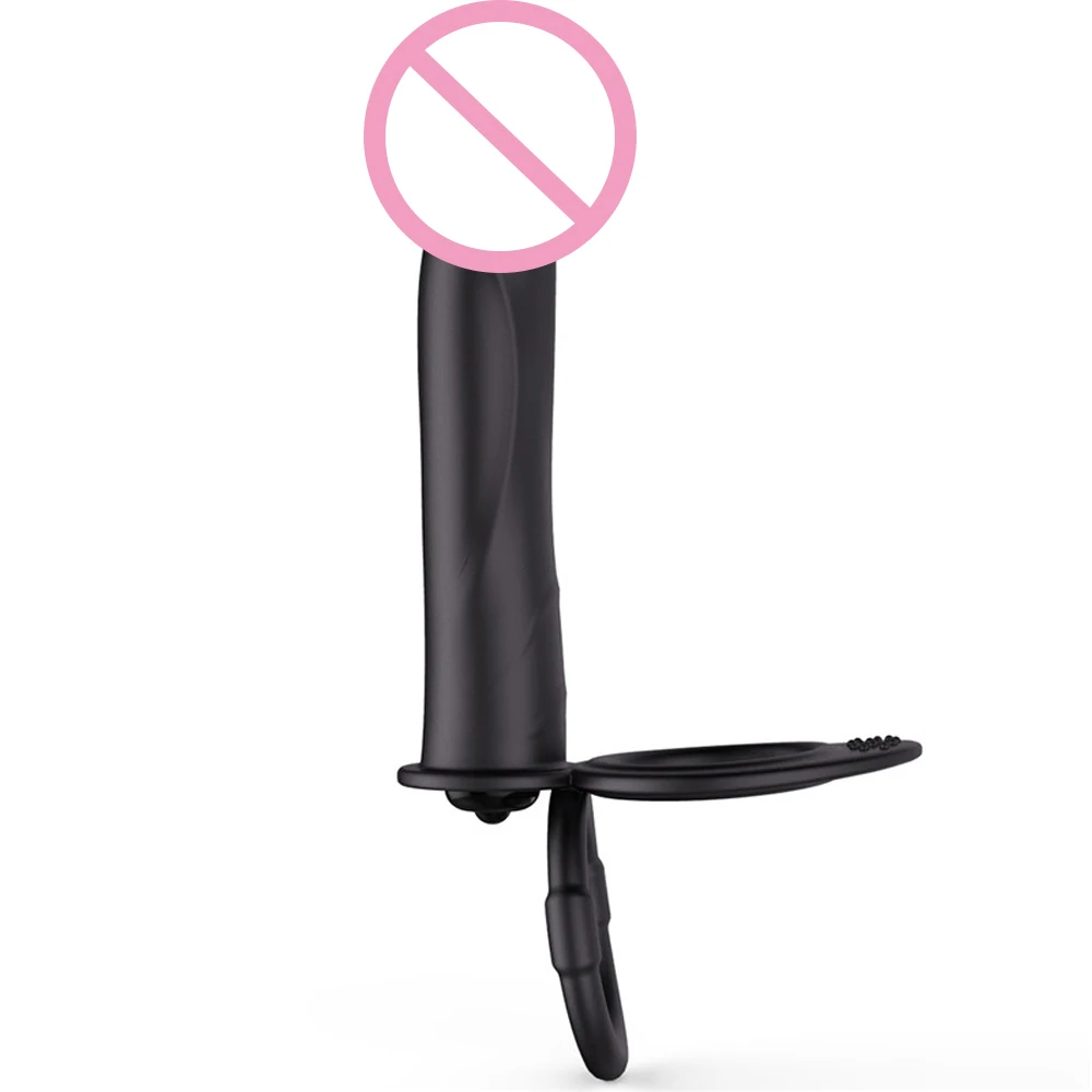 Vibrating Dildo with Penis Rings Strapon Phallus Double Penetration Vaginal Silicone Anal Plug Sex toys 3
