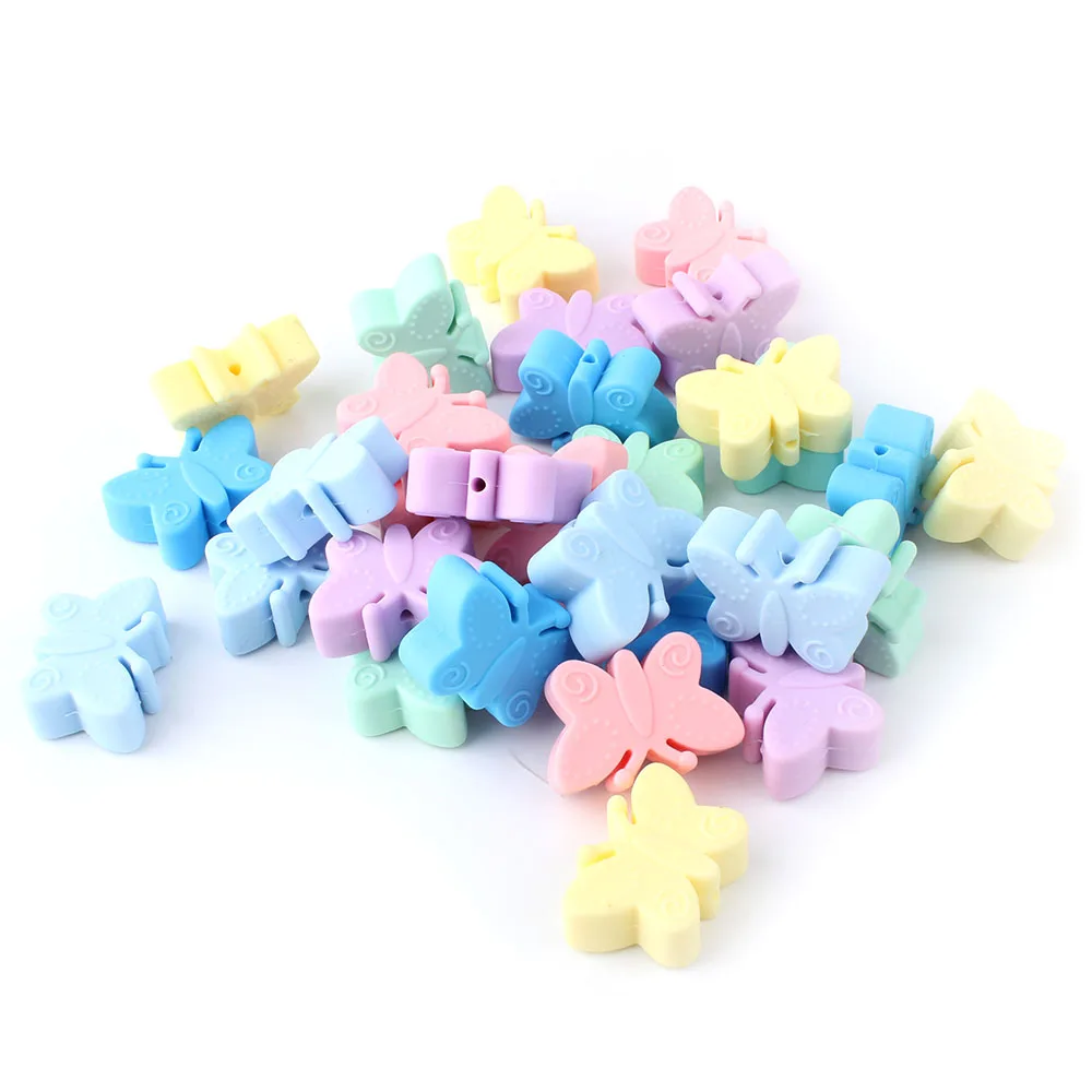 

300Pcs 30mm Silicone Beads Butterfly Teething Beads For Jewelry DIY Making Bead BPA Free Silicone Baby Teething Necklace Toy