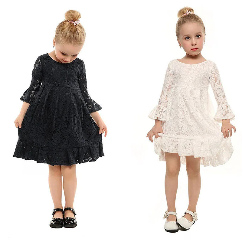 

girl party dress kids baby girl dress 2018 girls Spring autumn white black floral lace princess baby girl dresses vestido