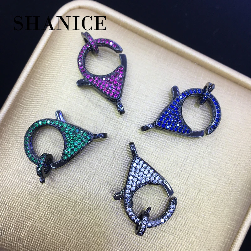 

SHANICE DIY Jewelry Connector 1pc 12x18mm CZ Micro Pave Hook Lobster Clasp Cubic Zirconia Clasp Bracelet Pendant
