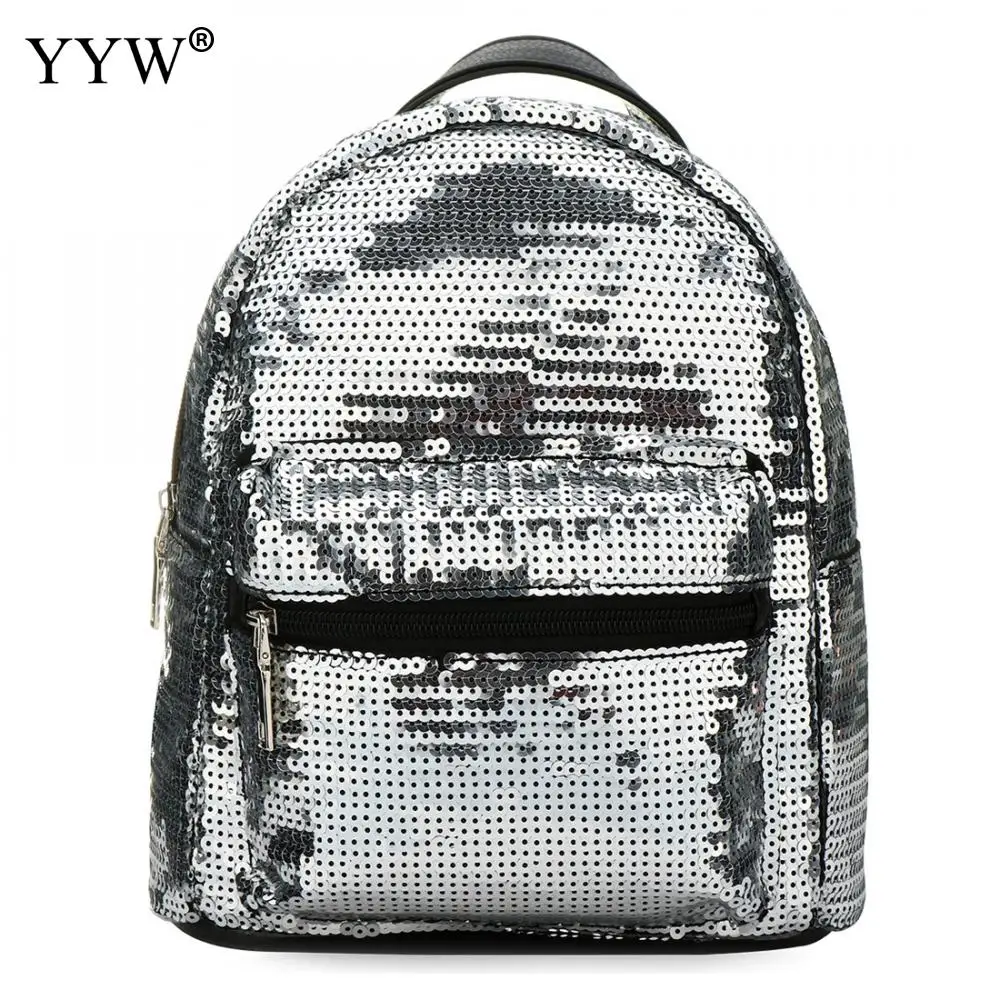 

Silver Backpack Female Sequins Spliced Backpacks for Women and Adolescent Girls New Arrival Mini School Bag