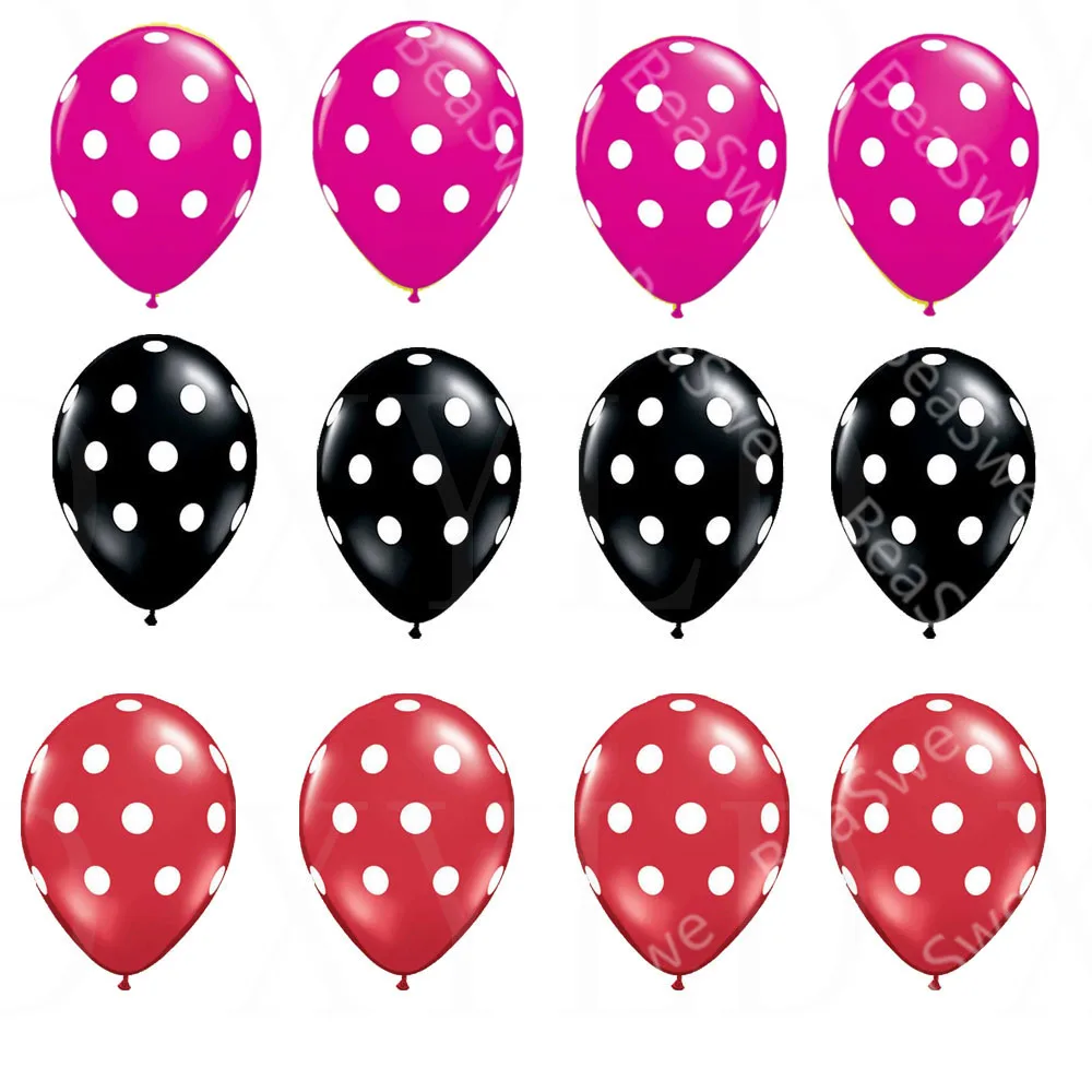 

12pc Ladybug Black Red White Spot Latex Balloons Polka dot Wave point globos Mickey Minnie Birthday Wedding Party Decor Supplies