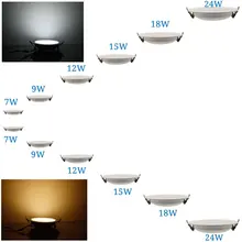 5 шт./лот) светодиодная панель освещения 7 Вт/9 Вт/12 Вт/15 Вт/18 Вт/24 Вт AC85-265V теплый белый/белый Потолочный светильник внутреннего освещения