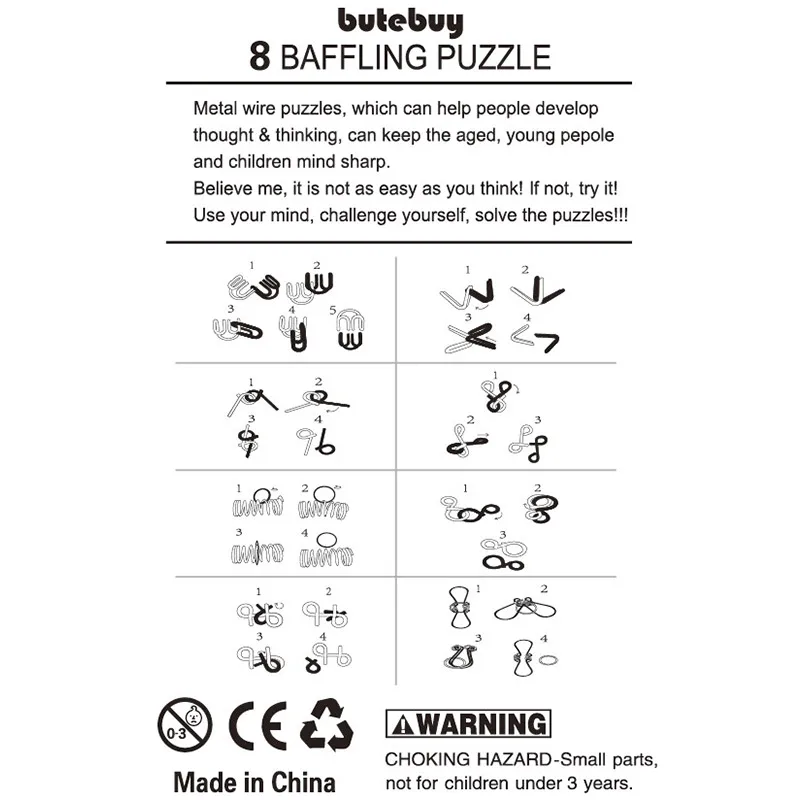 8 Pcs/Set Children Iq Puzzle Toy Classic Montessori Metal Wire Mind Brain Teaser Kids Educational Toys Hobby Gift For Adults Kid