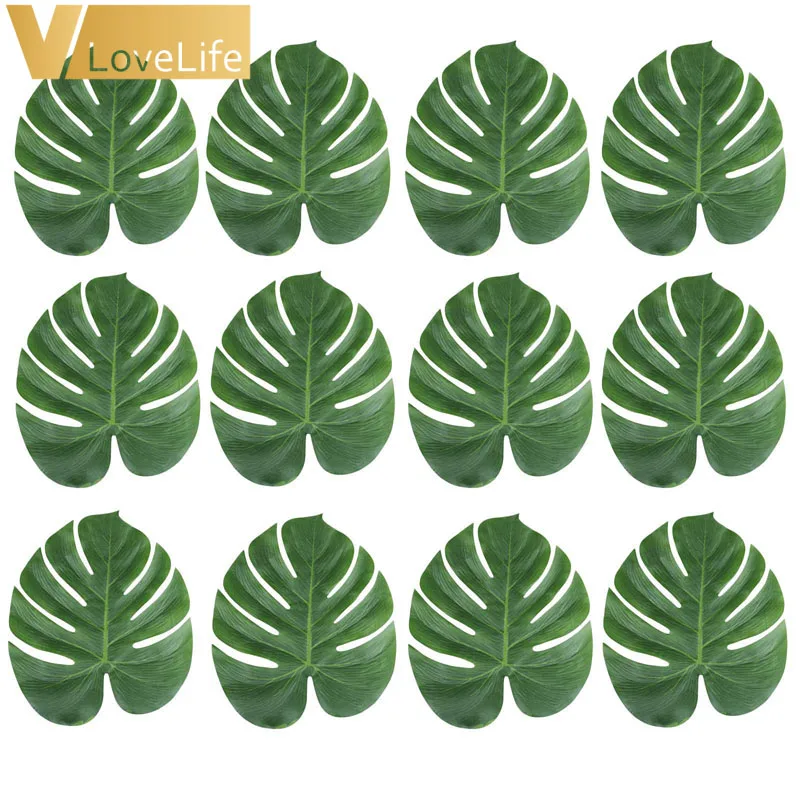 

24pcs Artificial Tropical Palm Leaves Simulation Leaf for Hawaiian Luau Party Supplies Beach Theme Wedding Decor 18x20cm/29x35cm